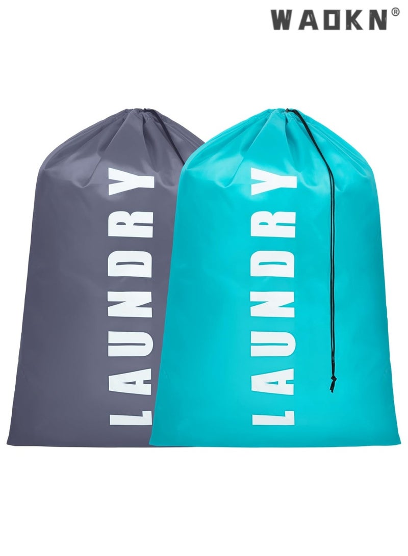 دبليو أيه أو كي أن 2 قطعة كبيرة من السفر حقيبة الغسيل ، تستخدم لتخزين الملابس القذرة ، السفر حقيبة الغسيل ، عنبر حقيبة الغسيل ، 24 بوصة × 36 بوصة السفر حقيبة الغسيل ( سماوي + رمادي ) - Image 1