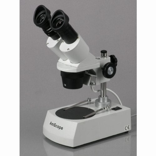 AmScope ميكروسكوب ستيريو ثنائي العدسات أم سكوبي SE305R-PZ، عدسات WF10x و WF20x، تكبير 10X-60X، أهداف 1X و 3X، مصدر ضوء هالوجين علوي وسفلي، قاعدة عمودية، 120 فولت، أبيض - Image 2