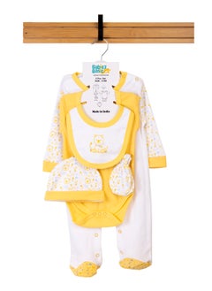 Babies Basic 5 Piece Unisex 100% Cotton Gift Set Include Bib, Romper, Mittens, Cap And Sleepsuit/Jumpsuit- Teddy  - Image 1