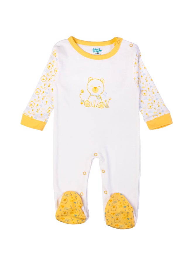 Babies Basic 5 Piece Unisex 100% Cotton Gift Set Include Bib, Romper, Mittens, Cap And Sleepsuit/Jumpsuit- Teddy  - Image 3