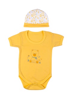 Babies Basic 5 Piece Unisex 100% Cotton Gift Set Include Bib, Romper, Mittens, Cap And Sleepsuit/Jumpsuit- Teddy  - Image 4