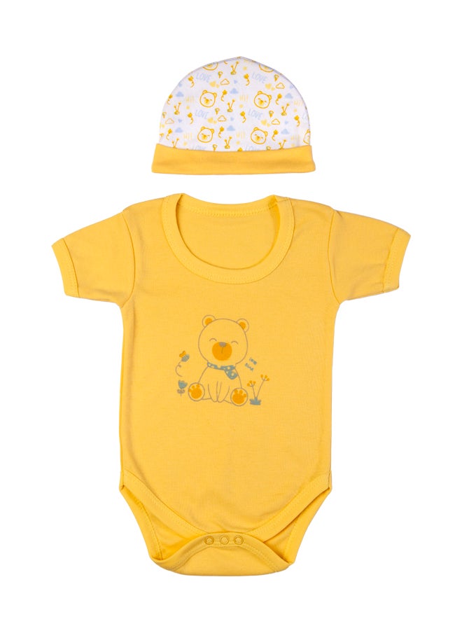 Babies Basic 5 Piece Unisex 100% Cotton Gift Set Include Bib, Romper, Mittens, Cap And Sleepsuit/Jumpsuit- Teddy  - Image 4
