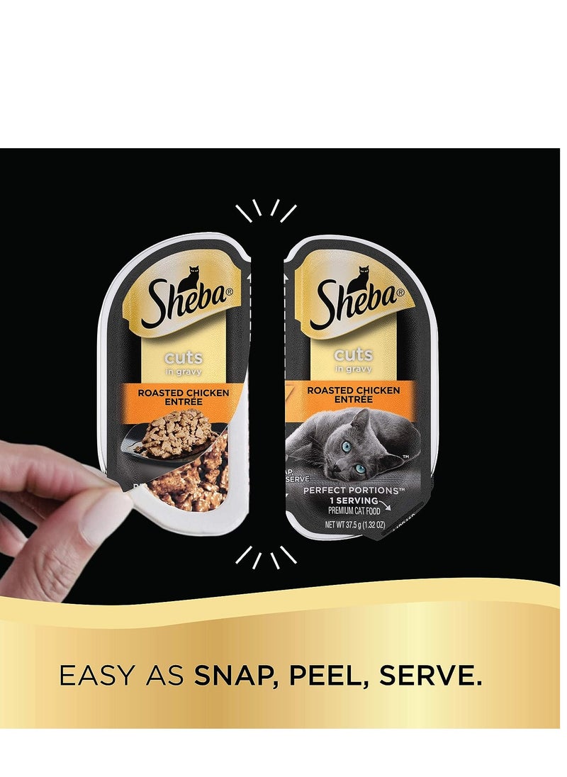 Sheba SHEBA Perfect Portions Cuts in Gravy Wet Cat Food Trays (24 Count, 48 Servings), Roasted Chicken, Gourmet Salmon and Tender Turkey Entrée Variety Pack, Easy Peel Twin-Pack Trays  - Image 5