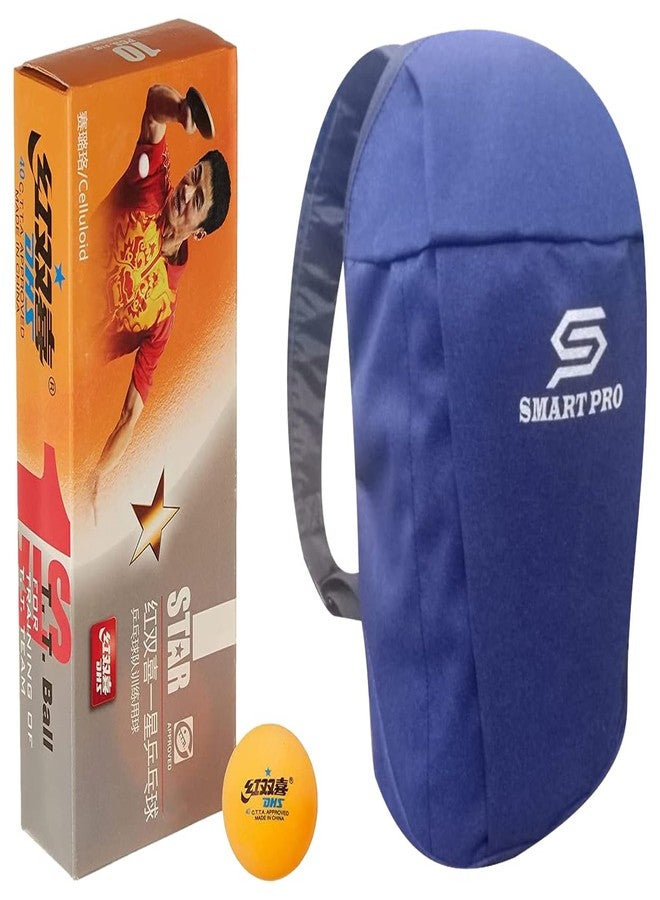 دي إتش أس كرة تنس الطاولة DHS 40 مم، نجمة واحدة، برتقالية (علبة من 10 قطع)، 60 قطعة مع غطاء Smart PRO TT خاص، أزرق سريع - Image 1