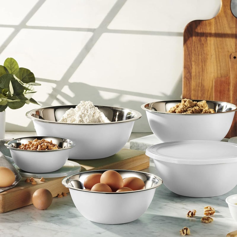 WHYSKO Stainless Steel Mixing Bowl Set 10 Piece Stainless Steel Mixing Bowls with Lids Set for Food Prep Storage and Serving Dishwasher Safe Microwave Safe for Kitchen Baking Cooking White - Image 2