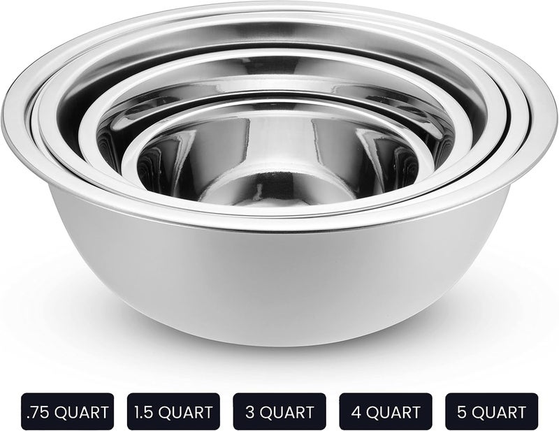 WHYSKO Stainless Steel Mixing Bowl Set 10 Piece Stainless Steel Mixing Bowls with Lids Set for Food Prep Storage and Serving Dishwasher Safe Microwave Safe for Kitchen Baking Cooking White - Image 5