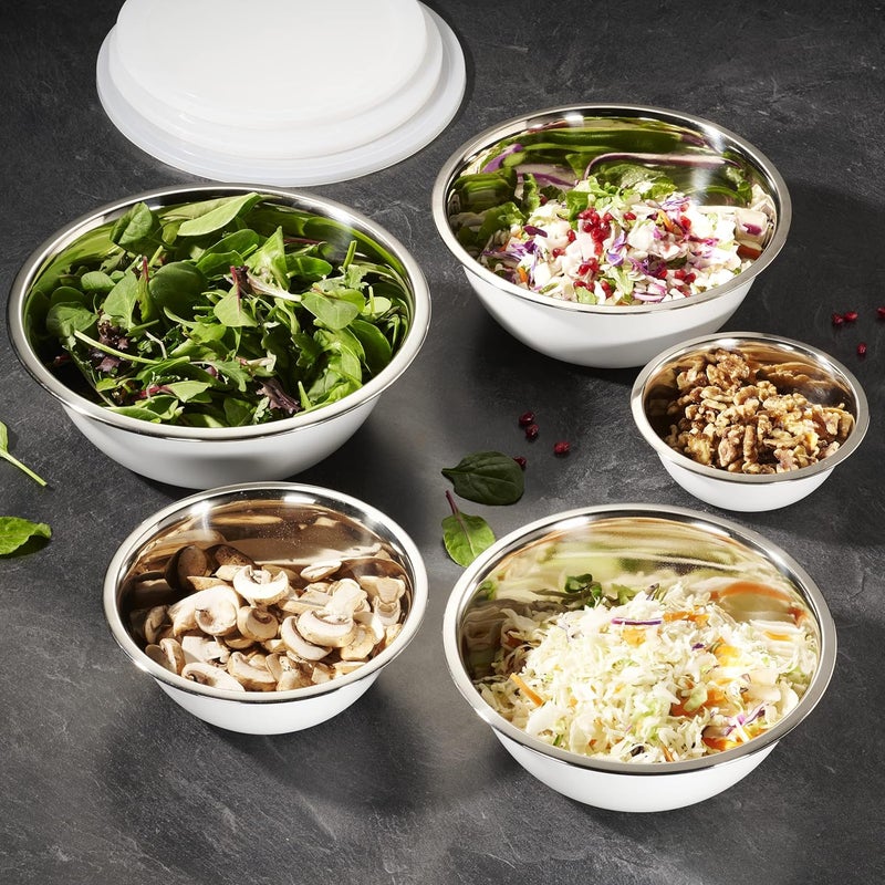 WHYSKO Stainless Steel Mixing Bowl Set 10 Piece Stainless Steel Mixing Bowls with Lids Set for Food Prep Storage and Serving Dishwasher Safe Microwave Safe for Kitchen Baking Cooking White - Image 4