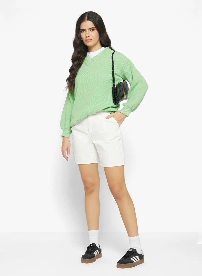 Ginger V Neck Ribbed Jumper