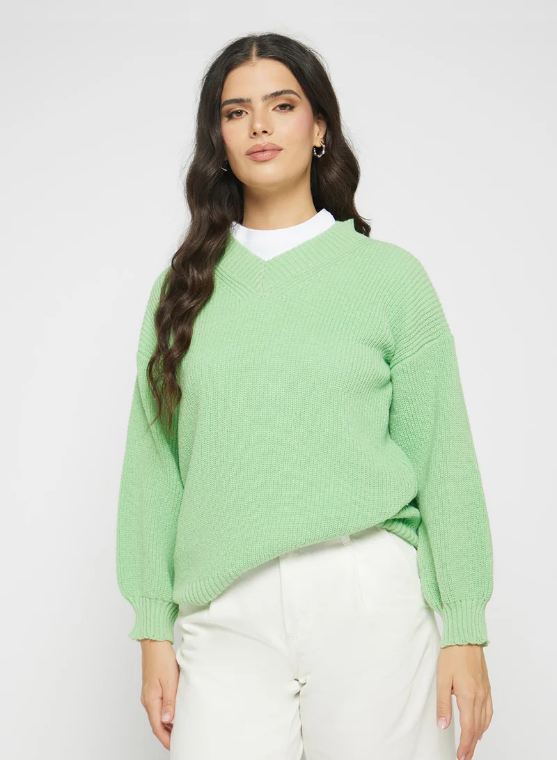 جينجر V Neck Ribbed Jumper