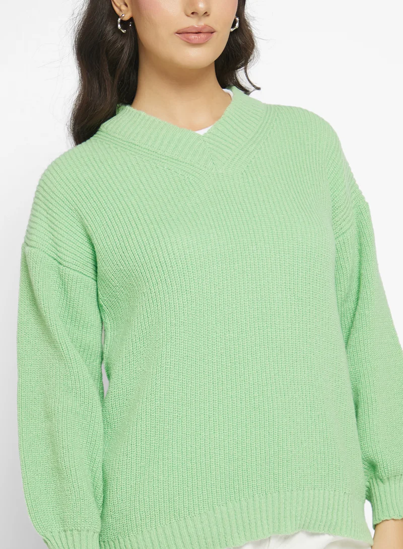 Ginger V Neck Ribbed Jumper