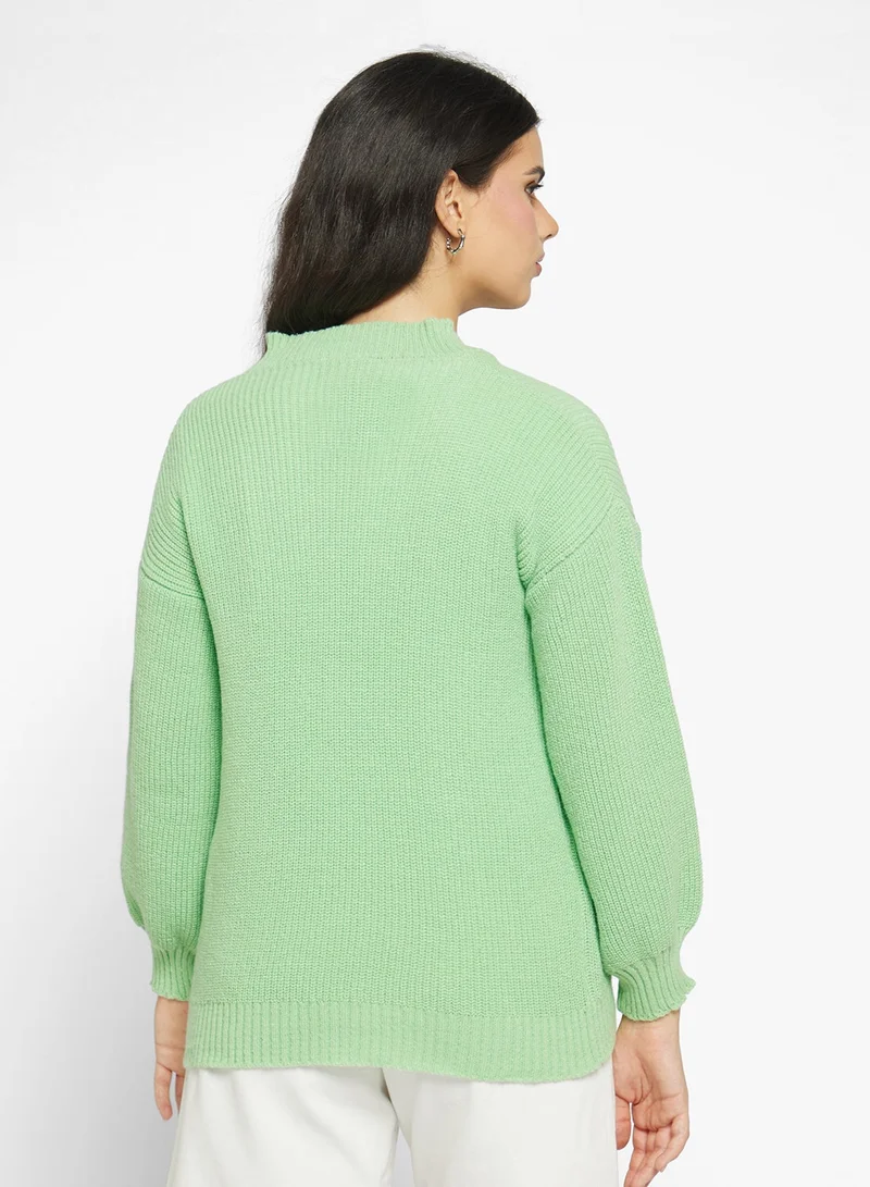 جينجر كنزة بياقة على شكل  مضلعة