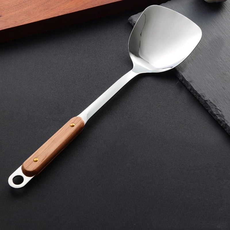 Primetan Stainless Steel Plain Spatula Rice Spoon Wood Kadi with Best Wooden Grip Kitchen Essential Spoon Utensil Suitable for Rice Curry Pudding Soup Stew Multipurpose - Image 5