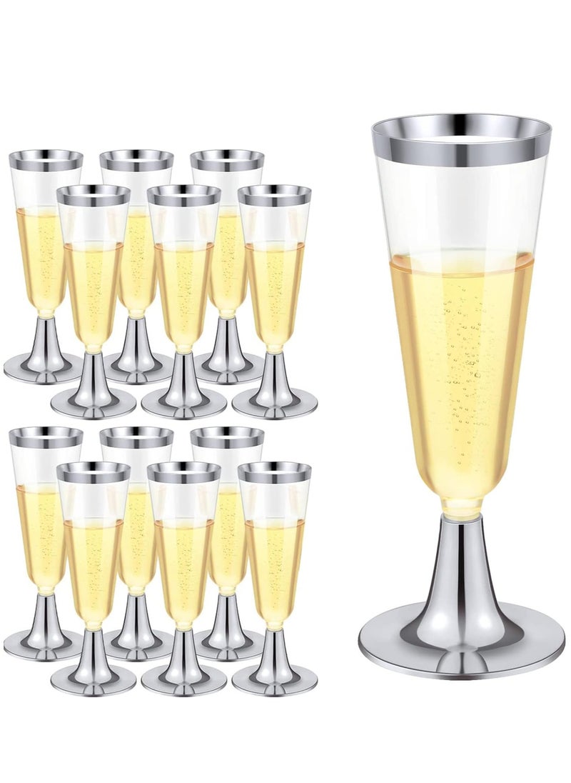 KASTWAVE 12 Pack Plastic Champagne Flutes 5 oz Clear Toasting Glasses Disposable Cups with Rim for Wedding Engagement Birthday Graduation Anniversary Parties  - Image 1