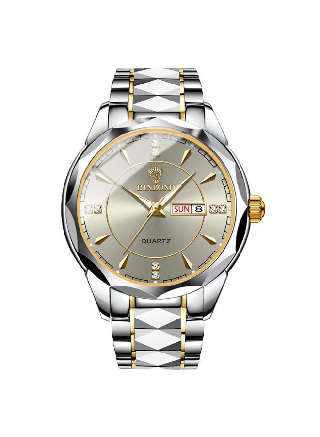 Men's Business-Style Dual Calendar Luminous Waterproof Quartz Watch