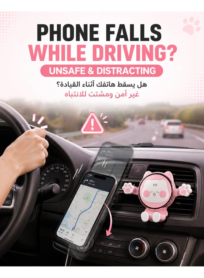 Cute Cat Car Phone Holder, Auto-Lock Gravity Air Vent Mount for Smartphones, Universal Car Vent Phone Stand - Image 2
