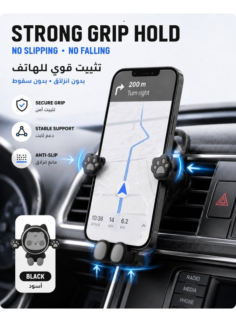 Cute Cat Car Phone Holder, Auto-Lock Gravity Air Vent Mount for Smartphones, Universal Car Vent Phone Stand - Image 3
