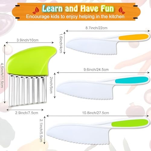 Riviox 4 Pcs Kids Knife Set for vegetable cutting – Nylon Kitchen Knives with Crinkle Cutter & Serrated Edges | Toddler Chef Tools for Real Cooking & Cutting Fruit, Bread, and Vegetables (Multi colour) - Image 3