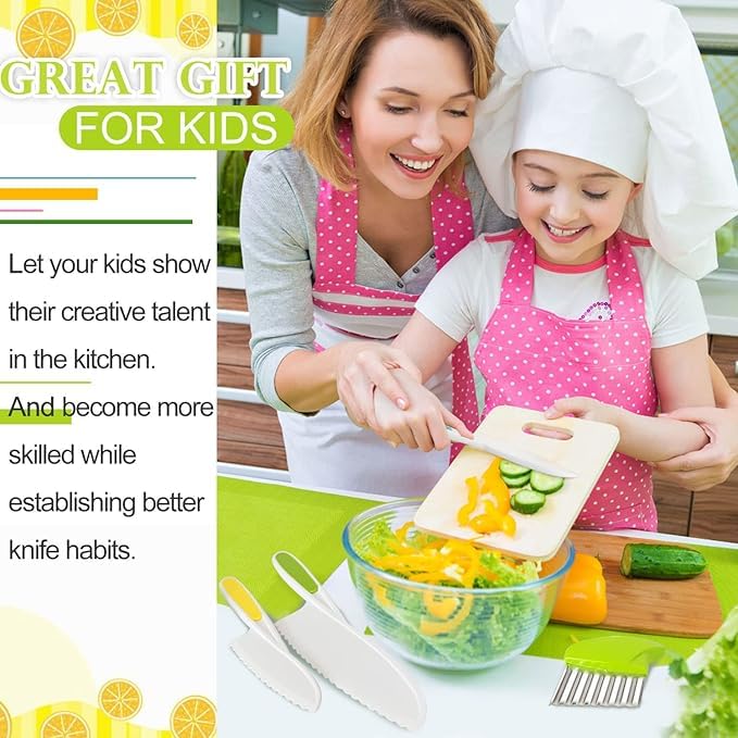 Riviox 4 Pcs Kids Knife Set for vegetable cutting – Nylon Kitchen Knives with Crinkle Cutter & Serrated Edges | Toddler Chef Tools for Real Cooking & Cutting Fruit, Bread, and Vegetables (Multi colour) - Image 4