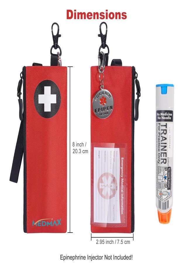MEDMAX 2 Pack Insulated Slim EpiPen Carry Case with Medical Alert Tag, Emergency Medical Pouch with Information Card, Epipen Holder with Keychain Clip for Allergy Medicine Essentials & Diabetes, Red - Image 2