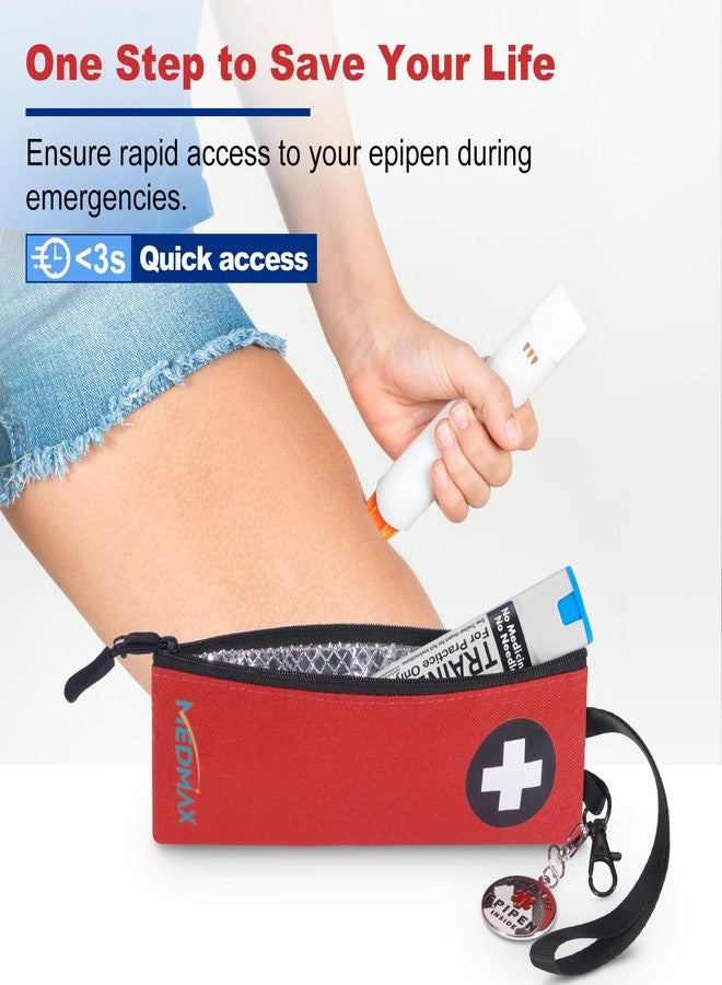 MEDMAX 2 Pack Insulated Slim EpiPen Carry Case with Medical Alert Tag, Emergency Medical Pouch with Information Card, Epipen Holder with Keychain Clip for Allergy Medicine Essentials & Diabetes, Red - Image 3