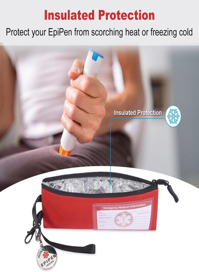 MEDMAX 2 Pack Insulated Slim EpiPen Carry Case with Medical Alert Tag, Emergency Medical Pouch with Information Card, Epipen Holder with Keychain Clip for Allergy Medicine Essentials & Diabetes, Red - Image 4