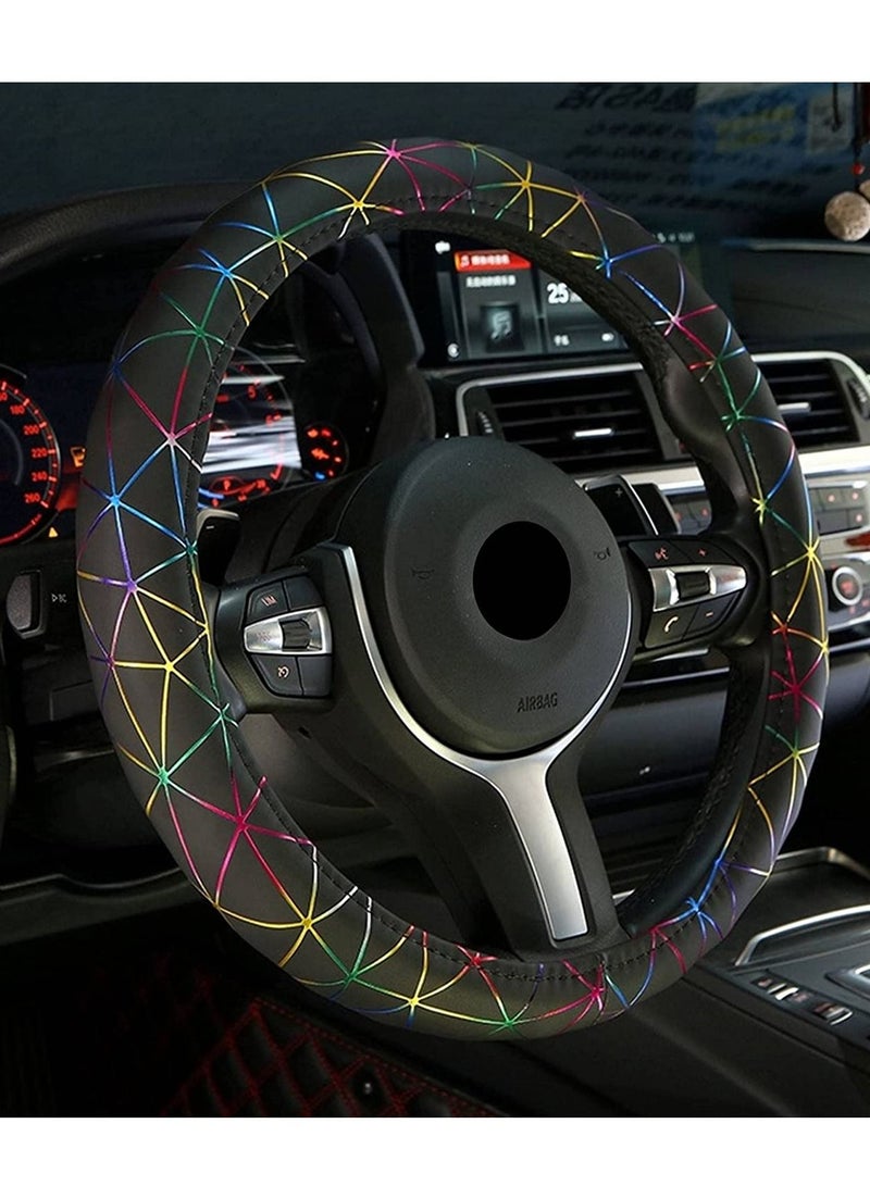 SYOSI Colorful Leather Steering Wheel Cover, Universal Fit 14.5-15.25 inch Steering Wheel Covers for Car Truck for SUV, Breathable, Anti Slip & Odor Free, Warm in Winter and Cool in Summer for Man Woman - Image 3