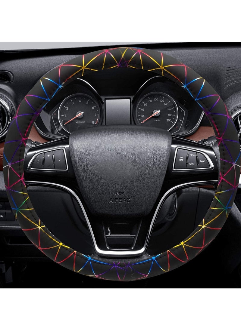 SYOSI Colorful Leather Steering Wheel Cover, Universal Fit 14.5-15.25 inch Steering Wheel Covers for Car Truck for SUV, Breathable, Anti Slip & Odor Free, Warm in Winter and Cool in Summer for Man Woman - Image 4