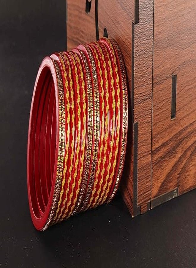 BANGLESKART أساور لاك تقليدية للنساء والفتيات من بانغلسكارت، مرصعة بأحجار الزركون الذهبية والماس، طقم أساور لاك فاخر للعرائس، أحدث أساور للبنات، طقم لاك تشودي لاك كادا، عبوة من 12 سوارًا أحمر - Image 5