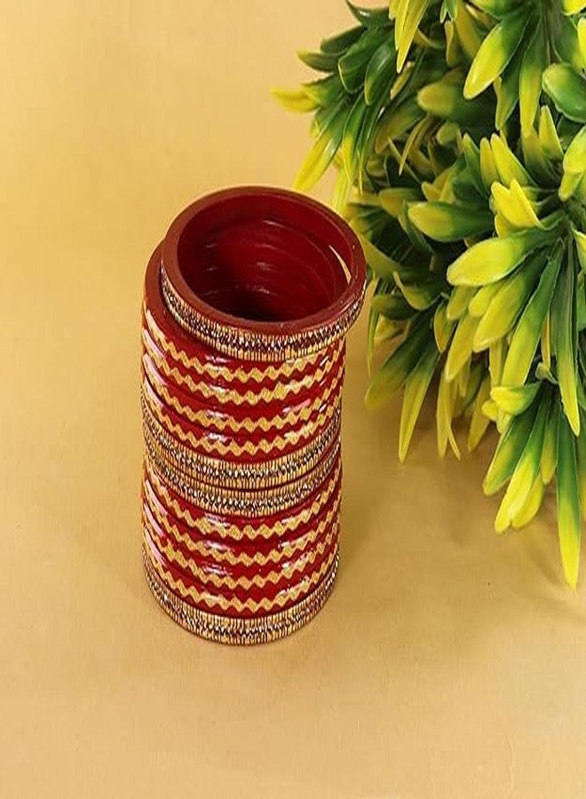 BANGLESKART أساور لاك تقليدية للنساء والفتيات من بانغلسكارت، مرصعة بأحجار الزركون الذهبية والماس، طقم أساور لاك فاخر للعرائس، أحدث أساور للبنات، طقم لاك تشودي لاك كادا، عبوة من 12 سوارًا أحمر - Image 4