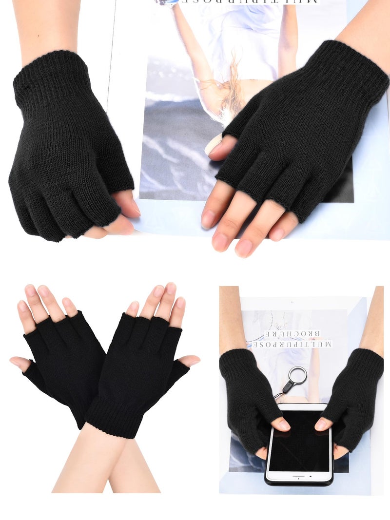 Bememo 4 Pairs Fingerless Gloves Half Finger Mittens Winter Solid Color Typing Knitted Gloves for Boys and Girls(Black) - Image 5