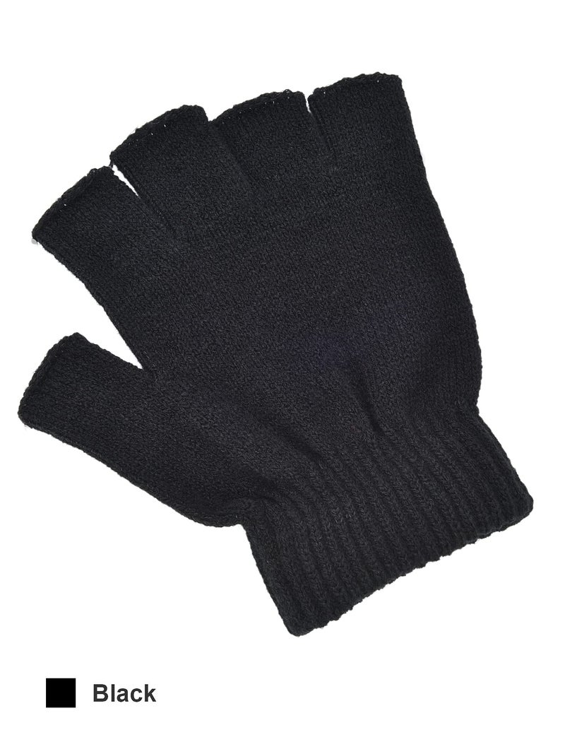 Bememo 4 Pairs Fingerless Gloves Half Finger Mittens Winter Solid Color Typing Knitted Gloves for Boys and Girls(Black) - Image 2