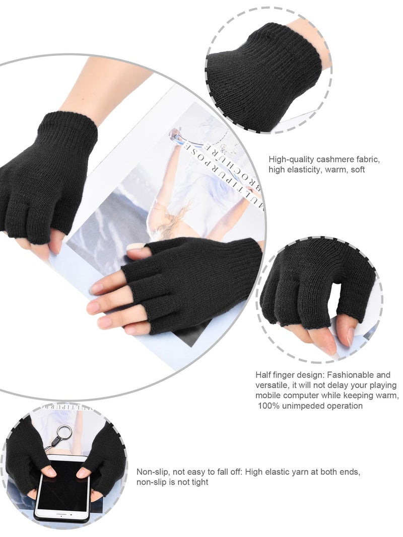 Bememo 4 Pairs Fingerless Gloves Half Finger Mittens Winter Solid Color Typing Knitted Gloves for Boys and Girls(Black) - Image 3