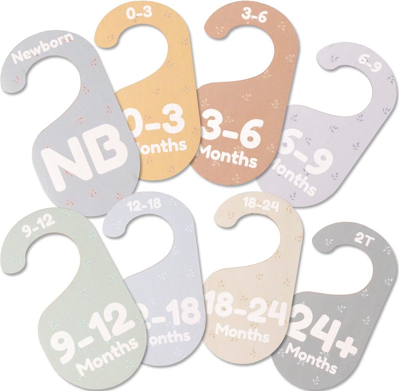 Giftacity Baby Closet Dividers for Clothes Organizer  Set of 8 Adorable Wooden DoubleSided Baby Clothes Size Hanger Organizer from Newborn to 24 Months for Nursery Beautiful Minimalist Decor - Image 1