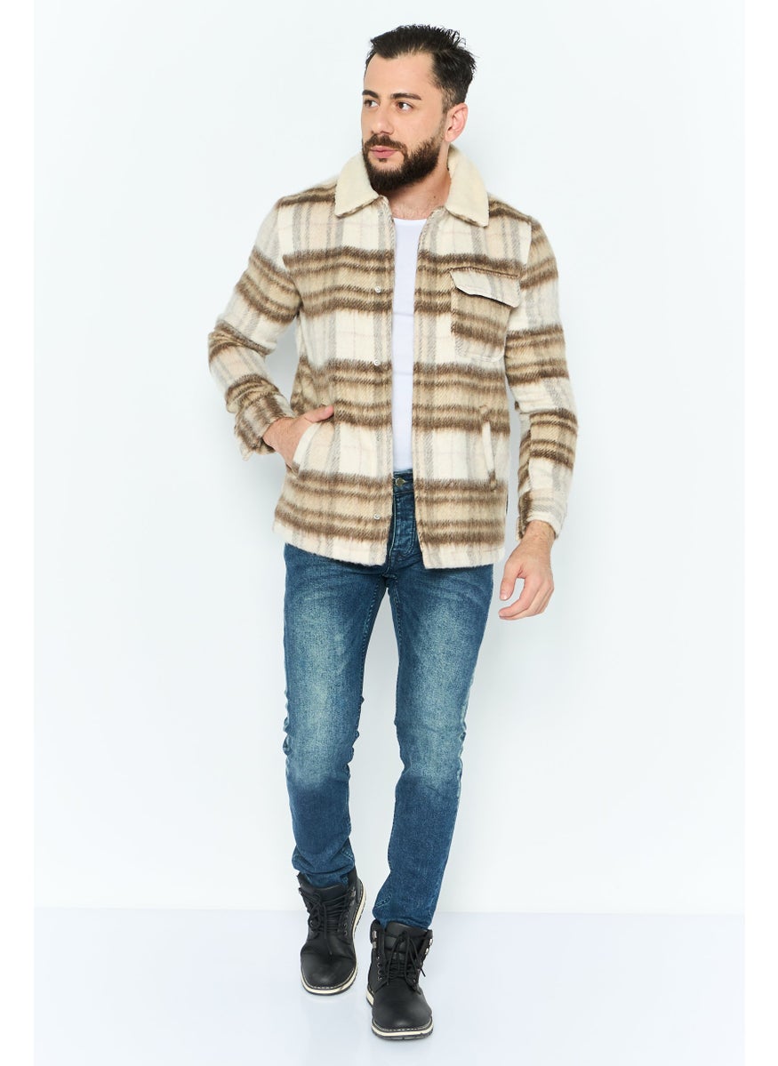 Night Addict Men Textured Soft Shell Jacket, Cream  - Image 2