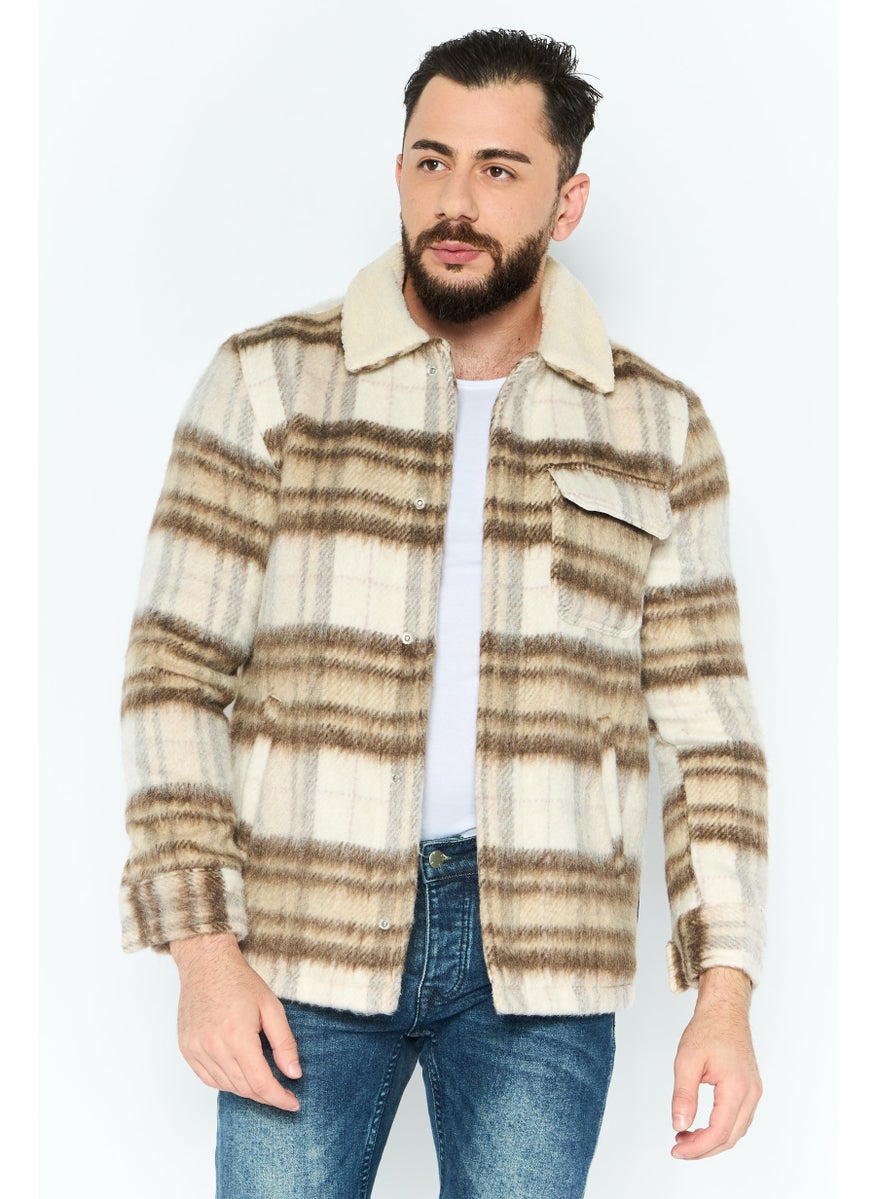 Night Addict Men Textured Soft Shell Jacket, Cream  - Image 1