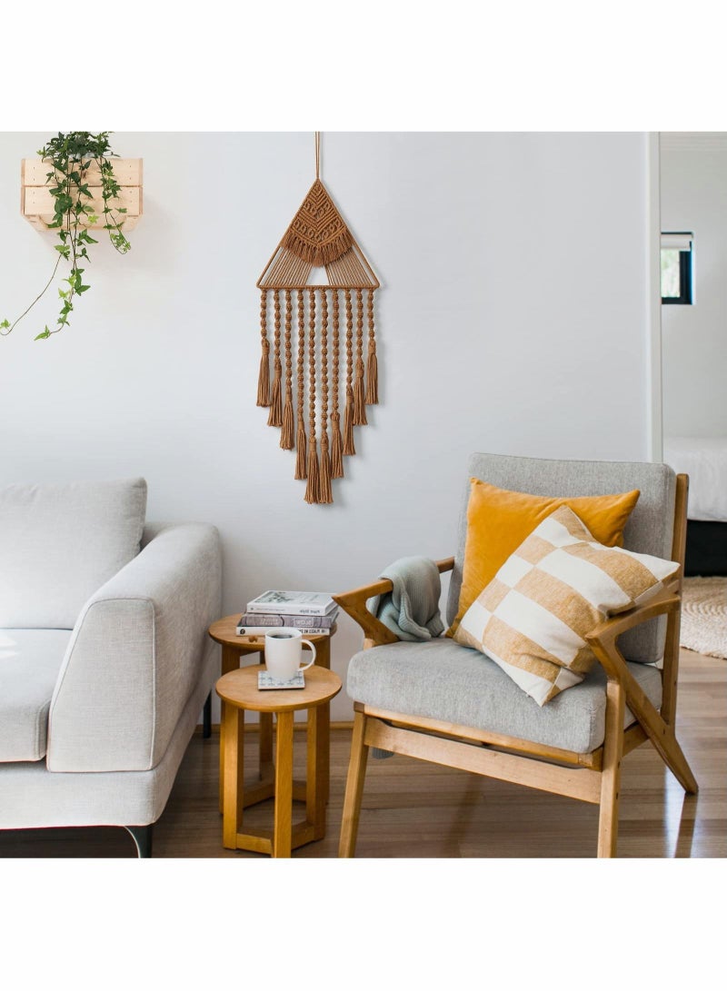 Excefore Macrame Woven Wall Hanging Dream Catcher Triangle Tassel Geometric Art Boho Backdrop Bohemian Home for House, Apartment, Dorm, Bedroom, Nursery, Party Decorations, Wedding, Wall Ornament  - Image 3