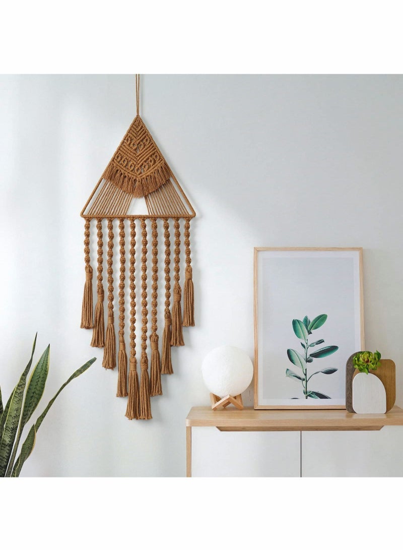 Excefore Macrame Woven Wall Hanging Dream Catcher Triangle Tassel Geometric Art Boho Backdrop Bohemian Home for House, Apartment, Dorm, Bedroom, Nursery, Party Decorations, Wedding, Wall Ornament  - Image 2