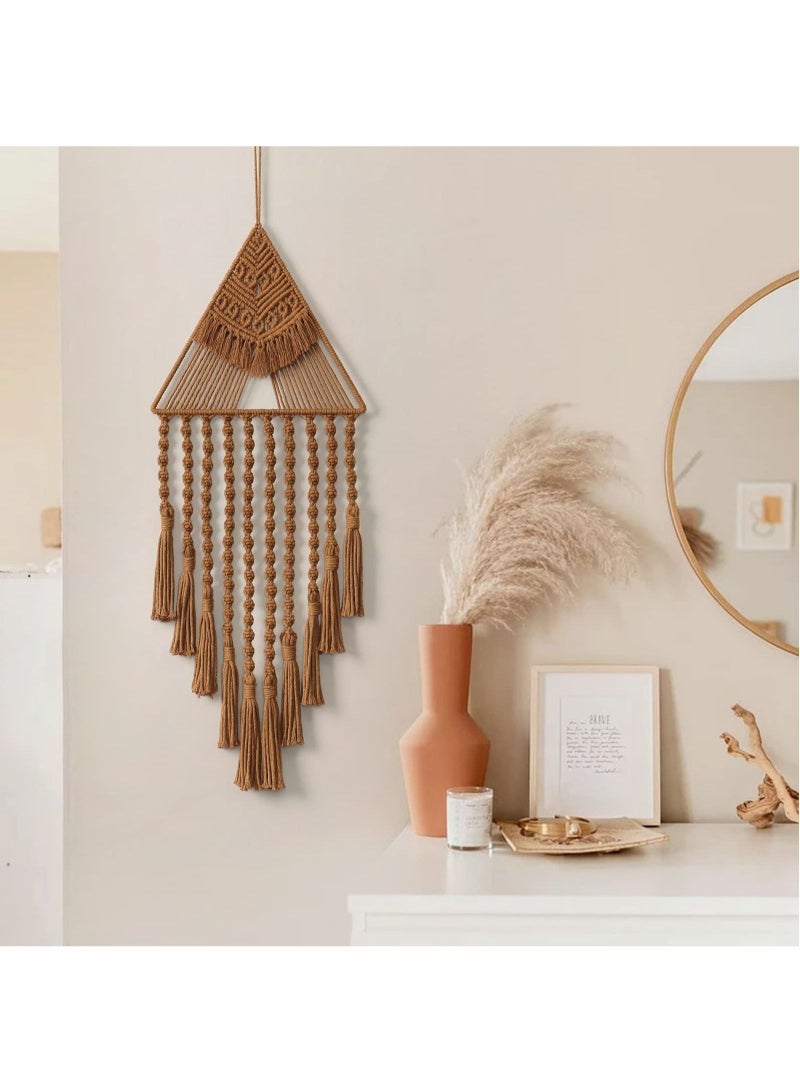Excefore Macrame Woven Wall Hanging Dream Catcher Triangle Tassel Geometric Art Boho Backdrop Bohemian Home for House, Apartment, Dorm, Bedroom, Nursery, Party Decorations, Wedding, Wall Ornament  - Image 4