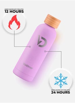Generic Thermal Bottle 500ML Bamboo cap bottle Vacuum Insulated Water Bottle Double Layer Stainless Steel Sports Water Bottle Leak Proof Water Bottle for Office school and Gym Lavender 20oz  - Image 4