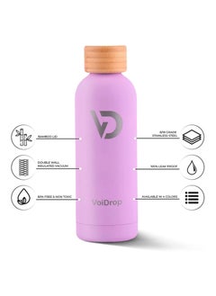 Generic Thermal Bottle 500ML Bamboo cap bottle Vacuum Insulated Water Bottle Double Layer Stainless Steel Sports Water Bottle Leak Proof Water Bottle for Office school and Gym Lavender 20oz  - Image 3
