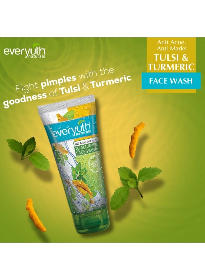 Everyuth Naturals Anti Acne, Anti Marks Tulsi Turmeric Face Wash|Gentle Exfoliation & Blemish Control|Paraben free|For Oily, Dry, Normal, Combination & Sensitive Skin|100% Soap Free - 150 g - Image 2