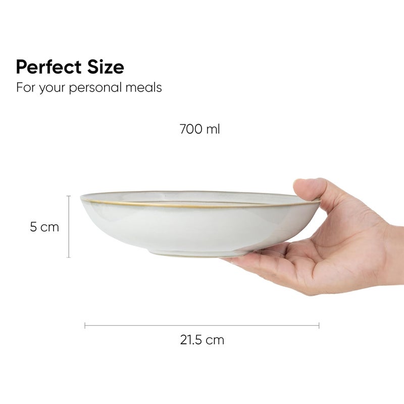 Shay Ceramic Pasta Bowl Set 21cm 2 Pieces White Glossy Finish Porcelain Ceramic Serving Bowls Pasta Plate Deep Plate Pasta Serving Plate Reactive Pasta Plate White - Image 4
