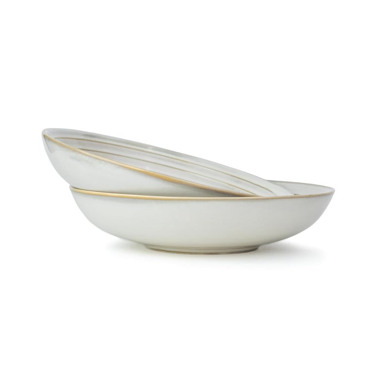 Shay Ceramic Pasta Bowl Set 21cm 2 Pieces White Glossy Finish Porcelain Ceramic Serving Bowls Pasta Plate Deep Plate Pasta Serving Plate Reactive Pasta Plate White - Image 1