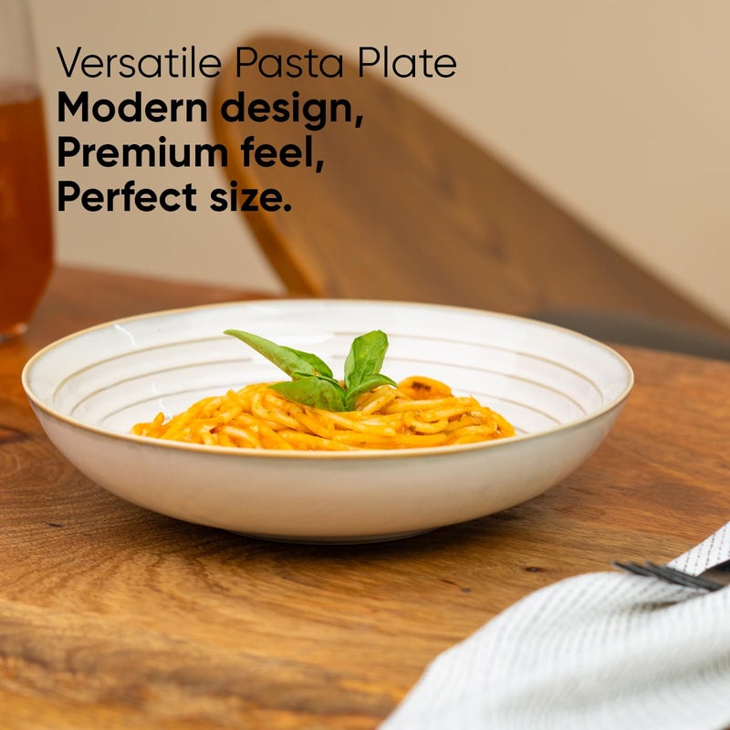Shay Ceramic Pasta Bowl Set 21cm 2 Pieces White Glossy Finish Porcelain Ceramic Serving Bowls Pasta Plate Deep Plate Pasta Serving Plate Reactive Pasta Plate White - Image 3