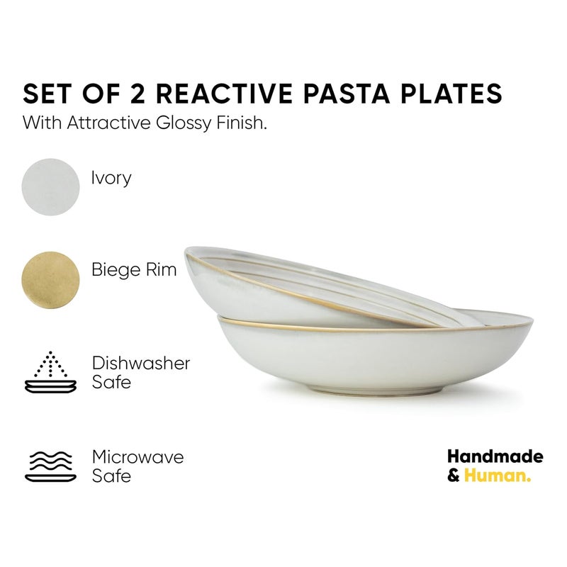 Shay Ceramic Pasta Bowl Set 21cm 2 Pieces White Glossy Finish Porcelain Ceramic Serving Bowls Pasta Plate Deep Plate Pasta Serving Plate Reactive Pasta Plate White - Image 2