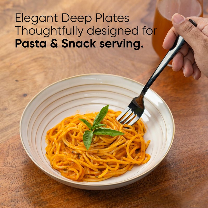 Shay Ceramic Pasta Bowl Set 21cm 2 Pieces White Glossy Finish Porcelain Ceramic Serving Bowls Pasta Plate Deep Plate Pasta Serving Plate Reactive Pasta Plate White - Image 5
