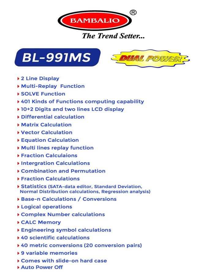 Bambalio BL-991MS 401 Functions and 2 Line LCD Display Scientific Calculator 3 Years Warranty - Image 4