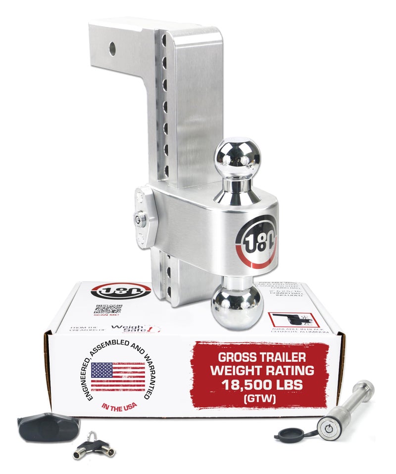 Weigh Safe 180-Degree Trailer Hitch - Adjustable Trailer Hitch for Towing - Compatible with 2.5" Receivers - 10" Drop, Chrome-Plated Tow Balls, 18,500 GTW, 2-Piece Lock Set - Image 1