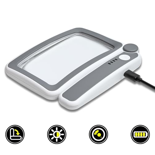Techshare Rechargeable LED Magnifying Glass for Reading Books, Bible & Small Print, 4X Optical-Grade Rectangular Lens with 3 Adjustable Brightness Levels, USB-C Foldable Magnifier Gift for Seniors, Low Vision - Image 2