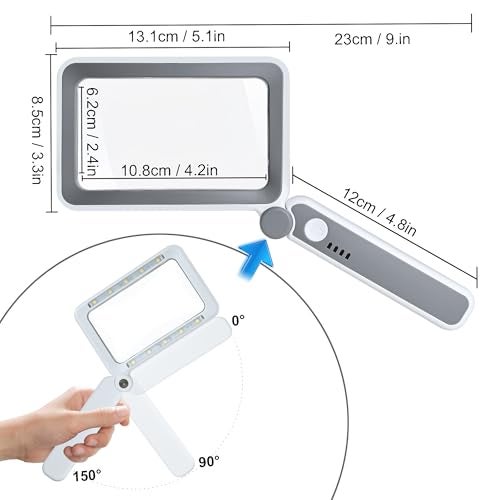 Techshare Rechargeable LED Magnifying Glass for Reading Books, Bible & Small Print, 4X Optical-Grade Rectangular Lens with 3 Adjustable Brightness Levels, USB-C Foldable Magnifier Gift for Seniors, Low Vision - Image 4